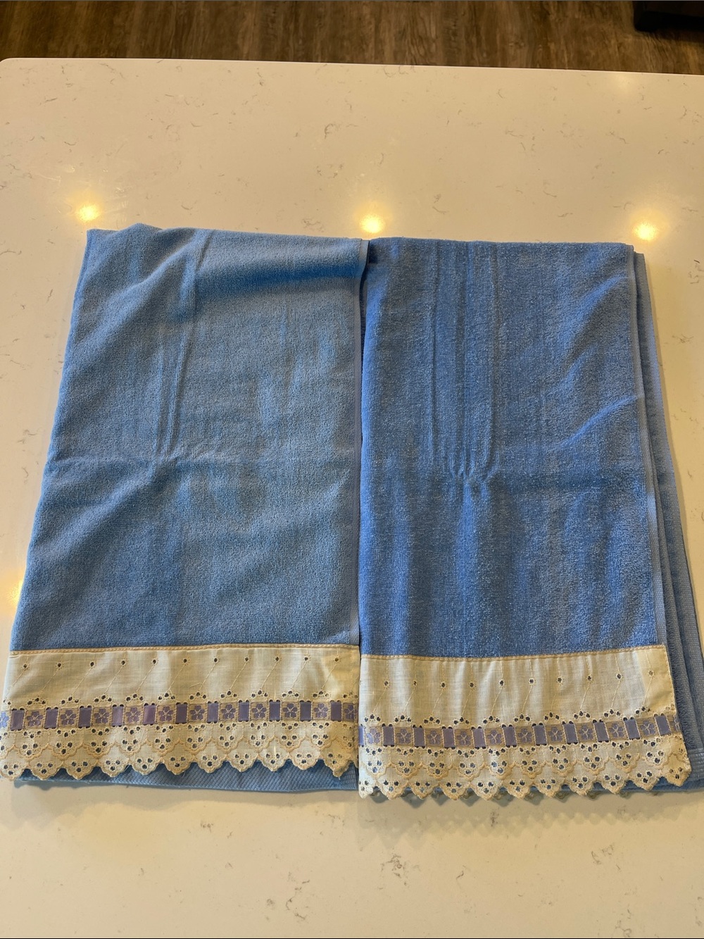 Vintage New R.A. Briggs Set of Two Lacy Blue Bath Towels